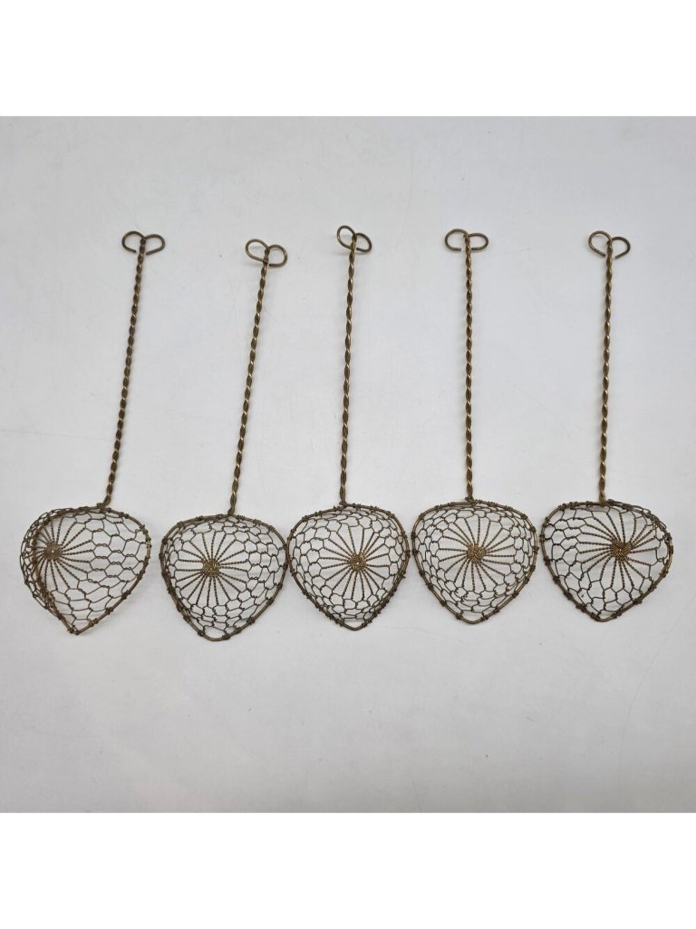 Vintage Brass Wire Heart Shaped Colander Spoons Strainers 9"
